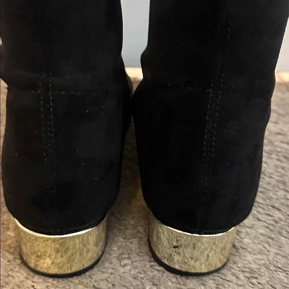 C. Paravano knee high black suede boots with gold heal. - Picture 4 of 7